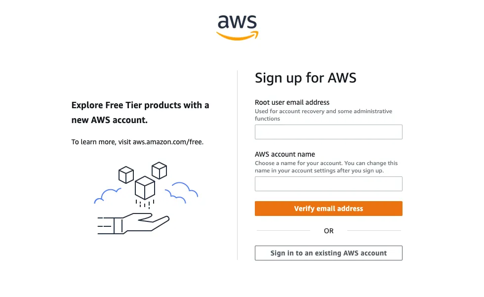 AWS sign up screen