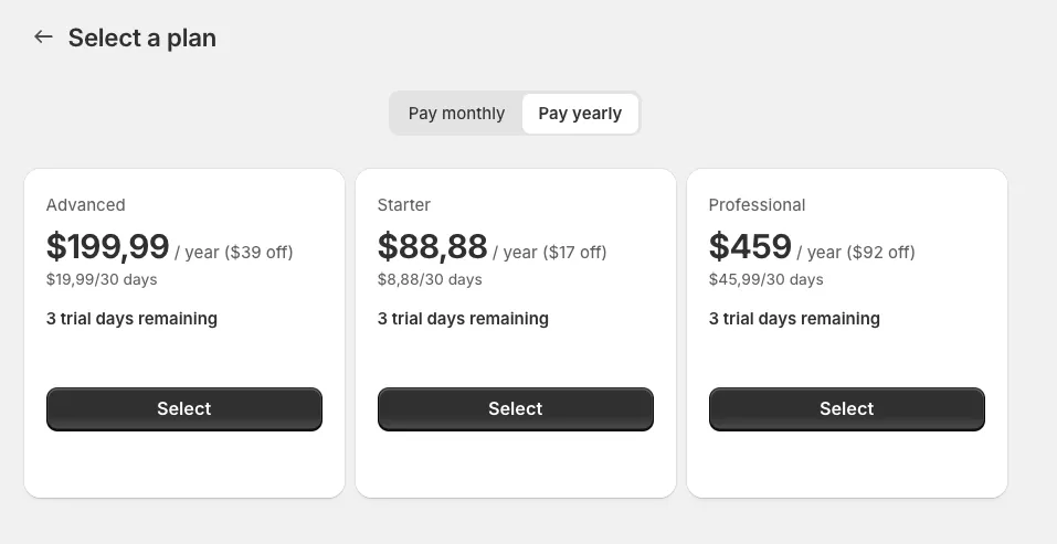 Screenshot showing the Shopify Managed Pricing page with current plan being deleted